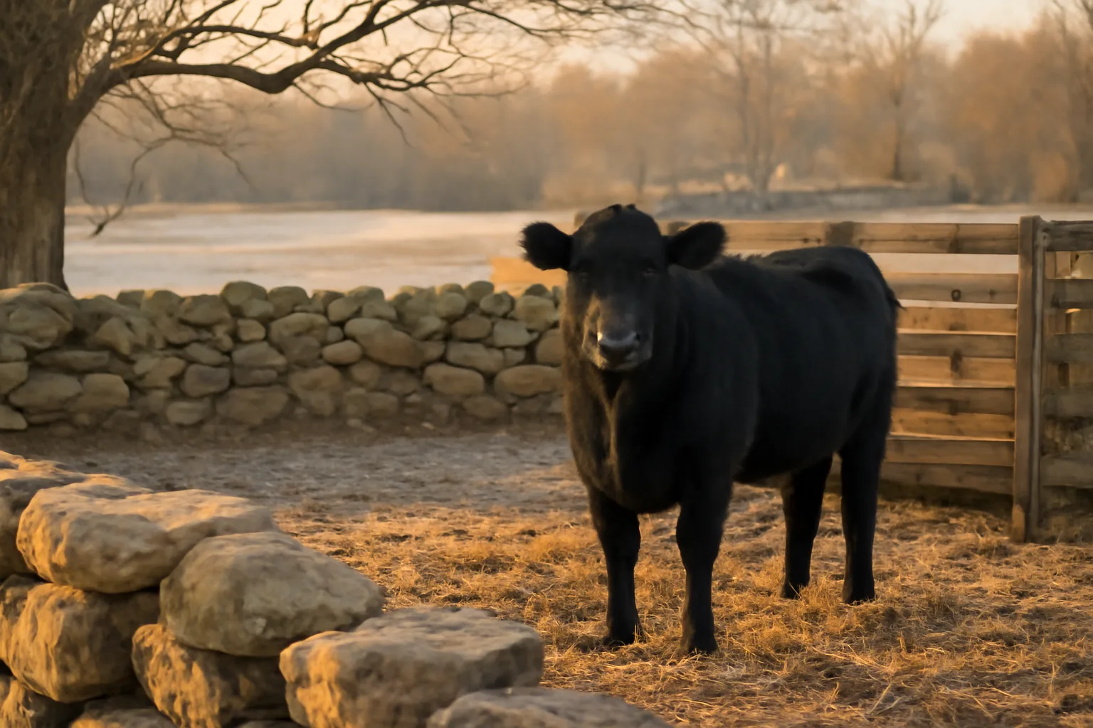 Angus in a frosty Connecticut pen before custom exempt slaughter