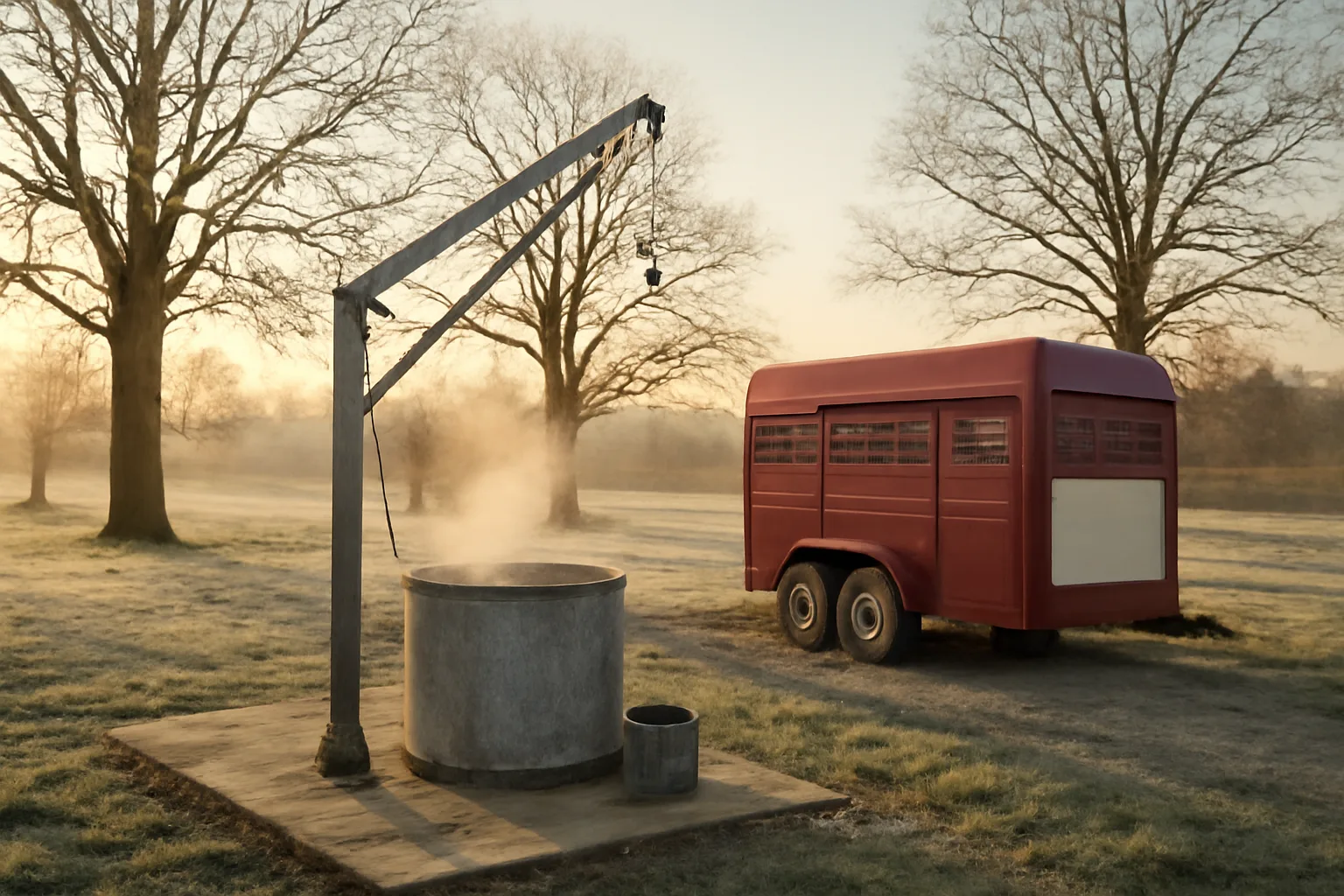 Kentucky custom exempt slaughter hoist over a washed concrete pad